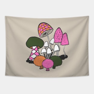 Groovy Weirdcore Mushrooms in green and pink Tapestry