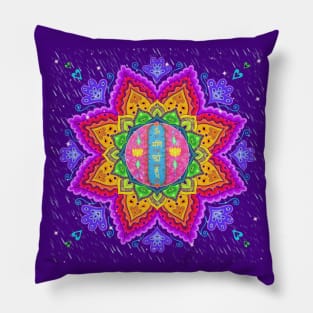 Rainbow OmManiPadmeHum Mandala Pillow