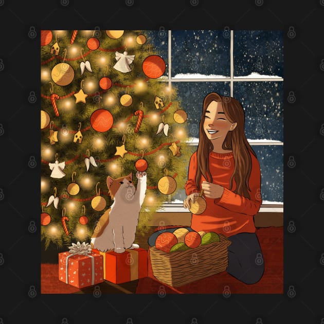 Christmas with cat by la'lunadraw