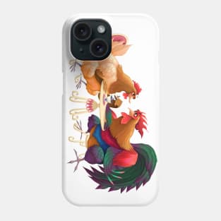 Hen and rooster in a cafe Phone Case