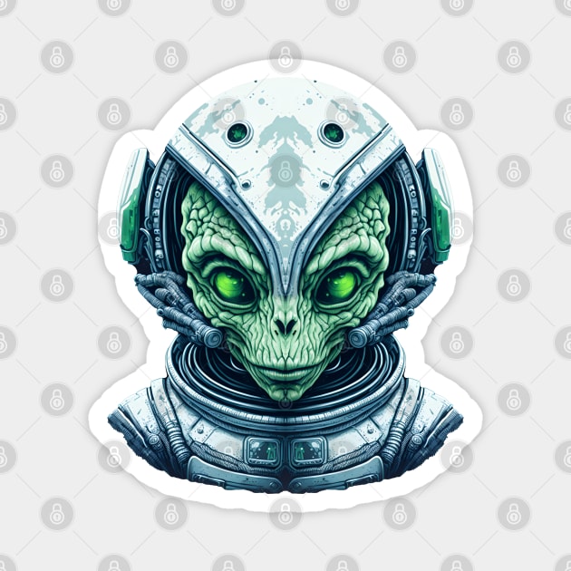 Alien Pilot  - Green Alien Head with Helmet Magnet by AnAzArt