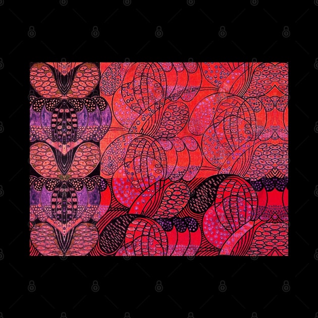ABSTRACT FLORAL SWIRLS IN RED BLUE BLACK Art Nouveau by BulganLumini