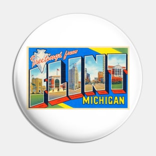 Greetings from Flint Michigan, Vintage Large Letter Postcard Pin