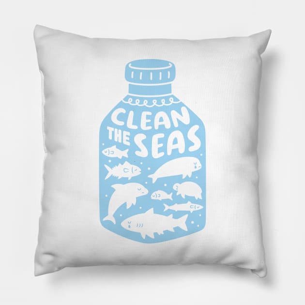 Clean The Seas, Sad Ocean Animals Trapped In A Plastic Bottle Pillow by rustydoodle