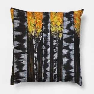 Black and White Birch Trees with Orange Leaves Pillow