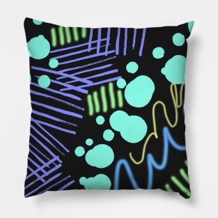 Colorful Abstract Lines, Circles, and Squiggles in a Small Repeating Pattern, made by EndlessEmporium Pillow