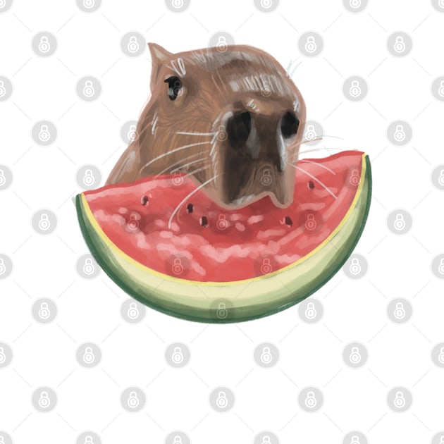 Capybara Snacking on a Slice of Watermelon by danyellysdoodles