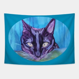 Green Eyed Black Cat Tapestry