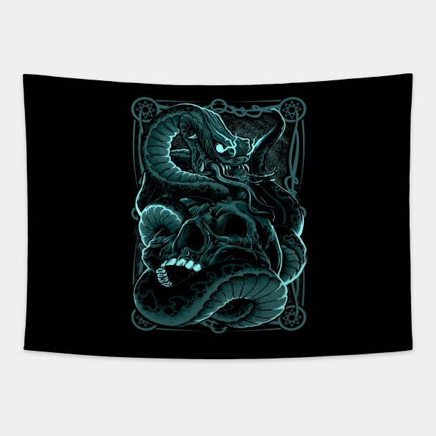 Skull with Snake 01 Tapestry by KawaiiDread