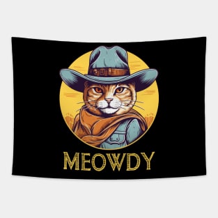 Funny Cat Cowboy Cowgirl Meow Howdy Meowdy Tapestry