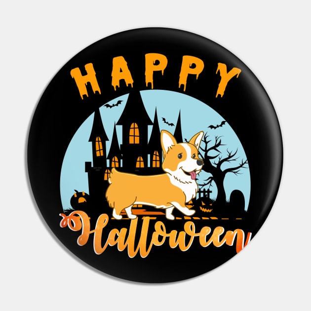 Happy Halloween Corgi Lover Gift Pin by Creative Design