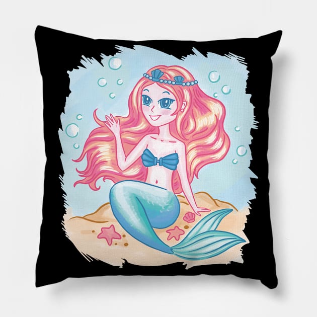 Cute girl Mermaid Pillow by AntiAntiFlorian