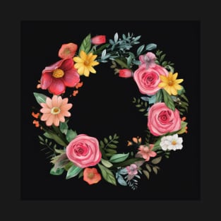 Red and Pink Rose Wreath T-Shirt