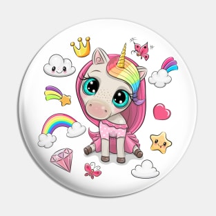 Cute baby unicorn with rainbow hairs. Pin