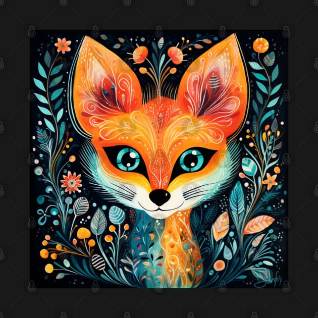Striking folk art Fox by EpicFoxArt