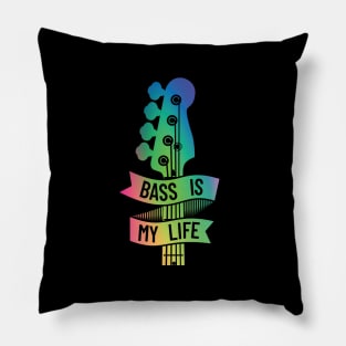 Bass is My Life Bass Guitar Headstock Colorful Theme Pillow