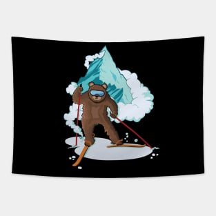 Cool Skiing Grizzly Bear Tapestry