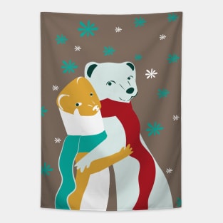 Weasel hugs Christmas in brown Tapestry