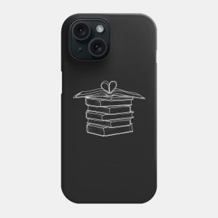 Book Stack Line Art | Books White Line Art Phone Case