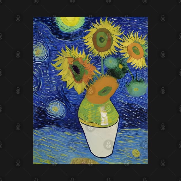 Starry Night Meets Sunflowers By Ricaso by Ricaso