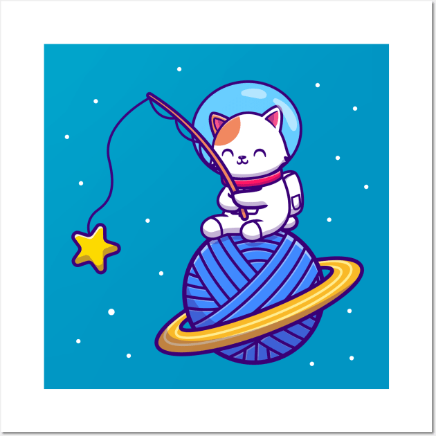 Kawaii Astronaut Cat in Outer Space, Mini Art Print Framed Art Print