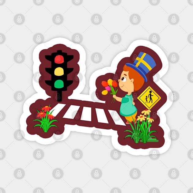 Little boy crossingn the road Magnet by MagicHub