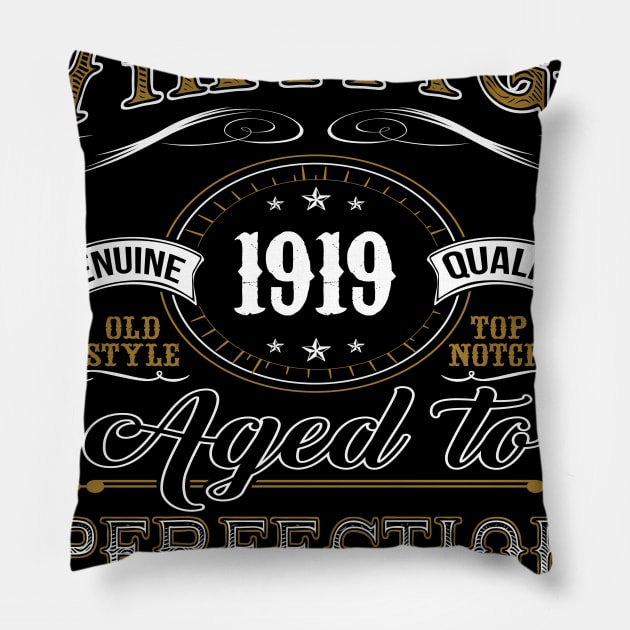 Vintage 1919 Shirt 100th Birthday Gift One-hundredth Centenarian Bday T Shirt Pillow by jMvillszz