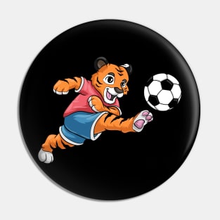 Funny tiger is playing soccer Pin