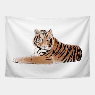 Golden & Black Tiger Animal White Design Tapestry