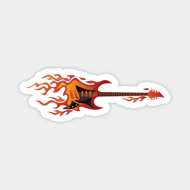 Electric Guitar Fire Illustration Magnet by hobrath