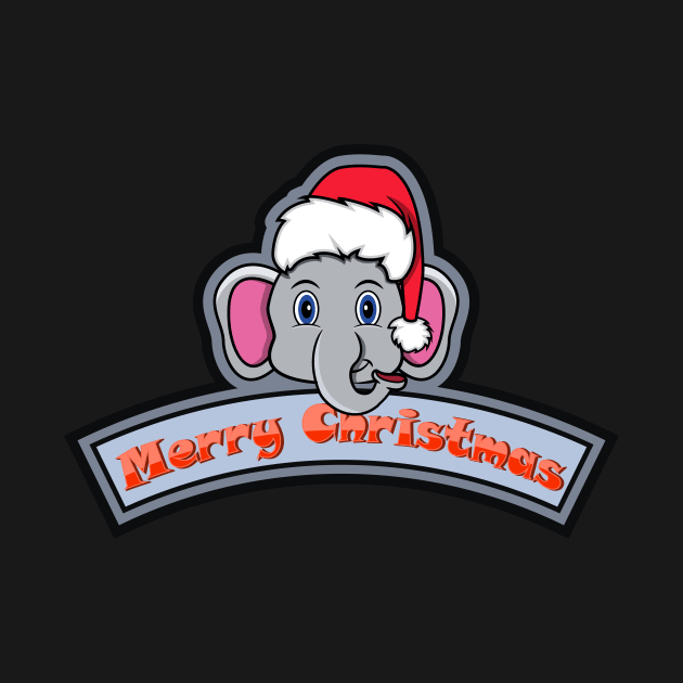 Sticker and Label Of  Elephant Character Design and Merry Christmas Text by tedykurniawan12