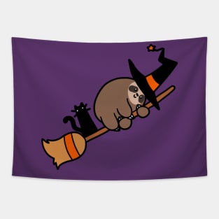 Witch Sloth on Broomstick Tapestry