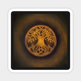 Tree of life with triquetra Celtic knot gold on olive Magnet