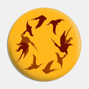 Swallows In Flight Stylized Silhouette Art Red Orange Pin