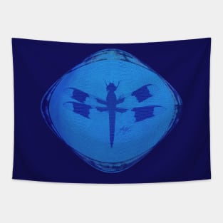 Dragonfly Dragon's Eye on Blue Hexagonal Bubblewrap Pattern Tapestry