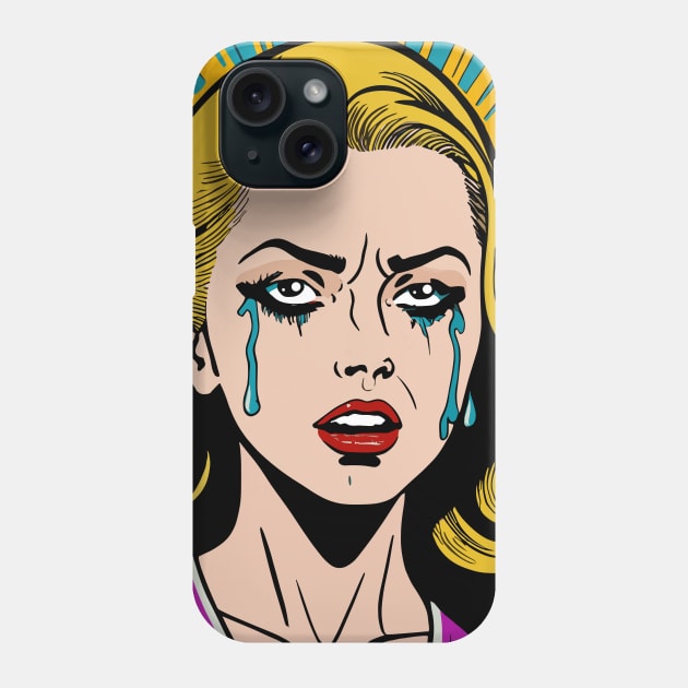 pop art crying girl Phone Case by Tezatoons