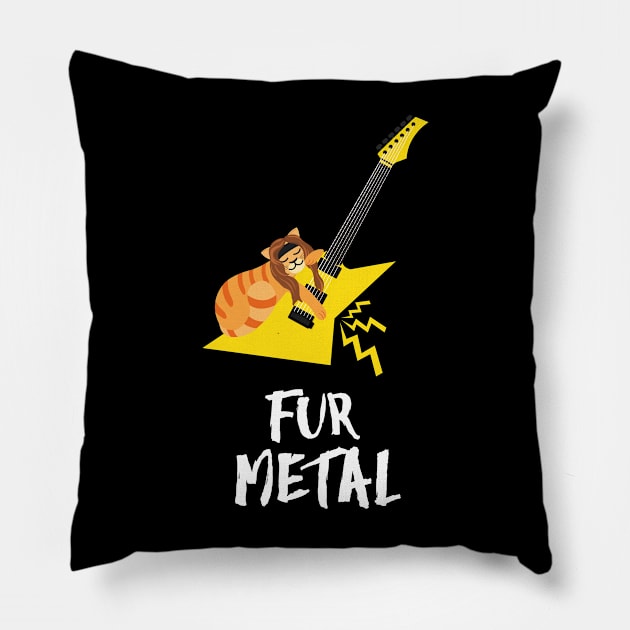 Retro Electric Guitar Cat | Funny Heavy Metal | Gift Ideas Pillow by Fluffy-Vectors