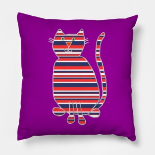 Striped Animals Cat Stripes Red and Blue Pillow