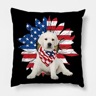 White Labrador American Flag Sunflower Pillow