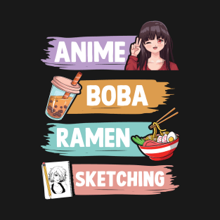 Anime Boba Ramen Sketching Otaku Teen Girls T-Shirt