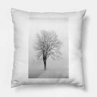 Skeletal Tree in a Winter Storm Pillow