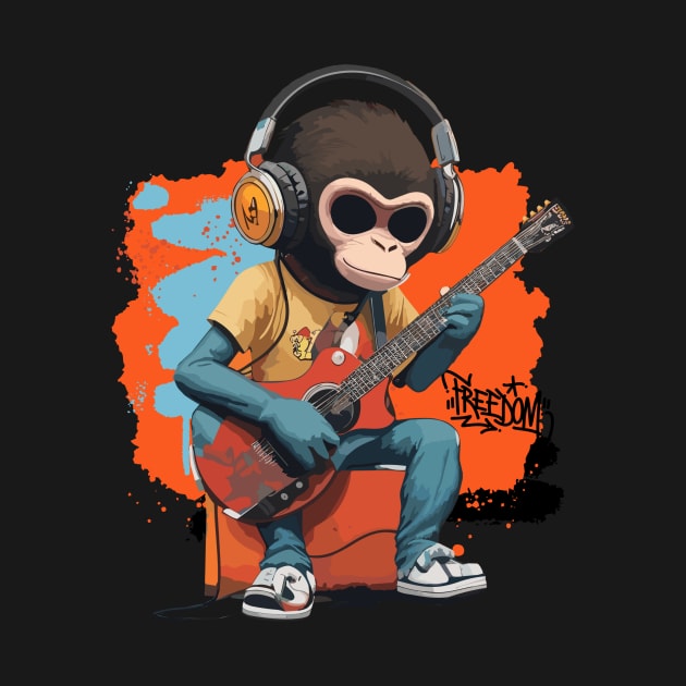 Monkey with headphone plays the guitar by ReaBelle