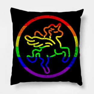 Distressed Rainbow Gay Pride Unicorn Medallion Pillow