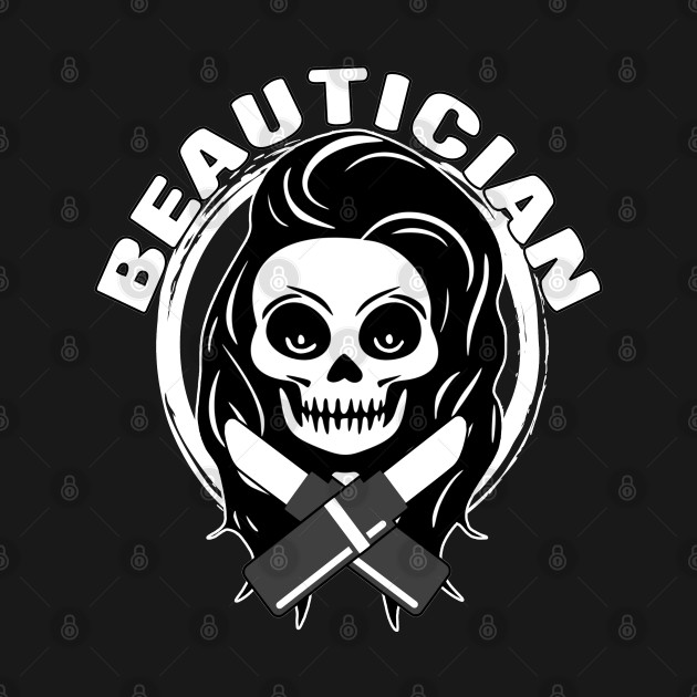 Beautician Skull and Crossed Lipsticks White Logo by Nuletto