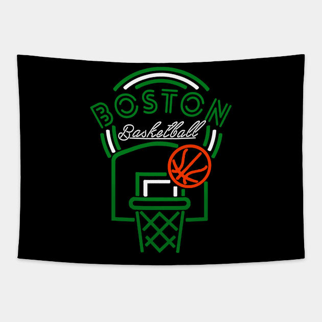 Neon Boston Basketball Tapestry by MulletHappens