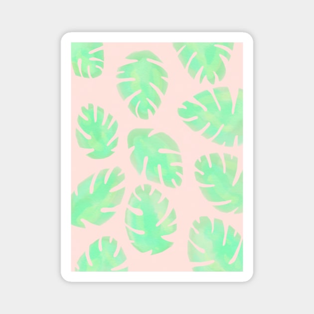 Pink and Green Monstera Leaf Magnet by AlexandraStr