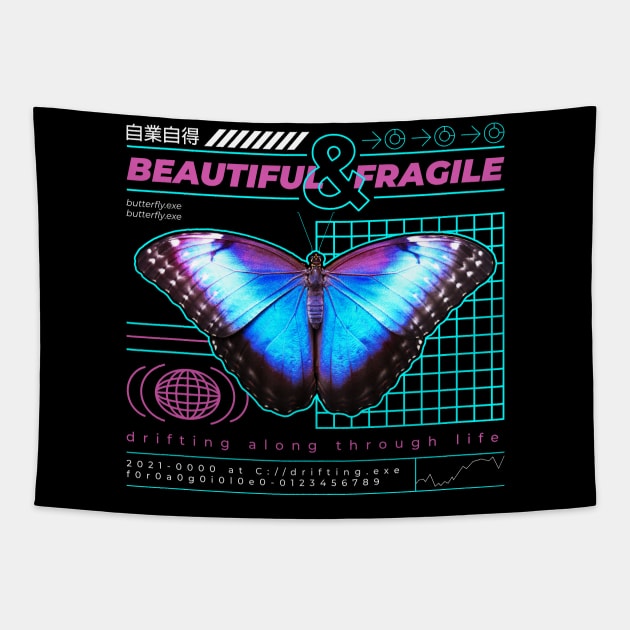 Vaporwave Butterfly Tapestry by Hmus