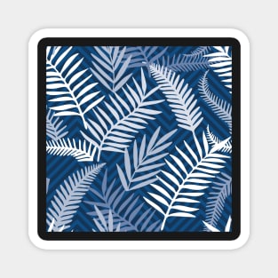 blue palm leaves on chevron Magnet
