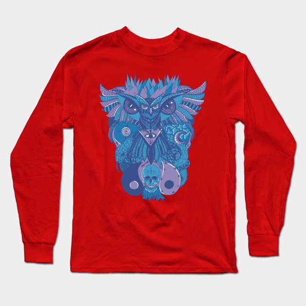 Mountain Blue And Skull - Owl Long Sleeve T-Shirt TeePublic