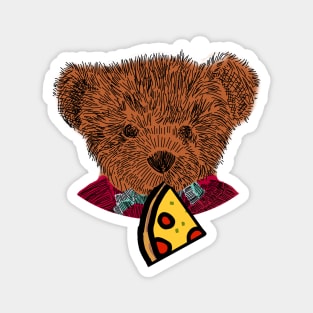 Cute Teddy Bear Portrait with Pepperoni Pizza Slice Magnet